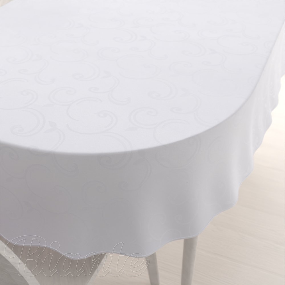 Teflonový oválný ubrus TF-100 Bílé ornamenty s lístky - Biante.cz