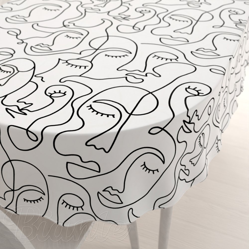 Bavlněný oválný ubrus Sandra SA-570 Abstraktní tváře na bílém - Biante.cz