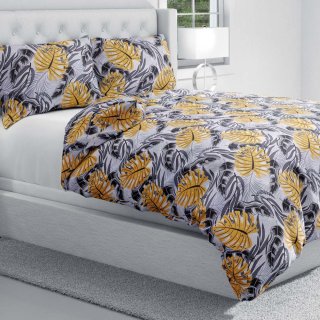 Bavlnené posteľné obliečky Sandra SA-177 Okrové a sivé tropické listy - detail 1 - Biante.sk