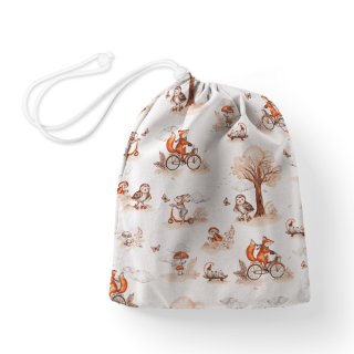 Bavlněný pytlík/sáček na přezůvky Sandra SA-696 Lišky na kolách - hnědé na bílém - Biante.cz Bavlněný pytlík/sáček na přezůvky Sandra SA-696 Lišky na kolách - hnědé na bílém - Biante.cz