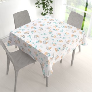 Detský bavlnený štvorcový obrus Sandra SA-691 Modrozelené morské panny s delfínmi a veľrybami na bielom - detail 1 - Biante.sk Detský bavlnený štvorcový obrus Sandra SA-691 Modrozelené morské panny s delfínmi a veľrybami na bielom - detail 1 - Biante.sk