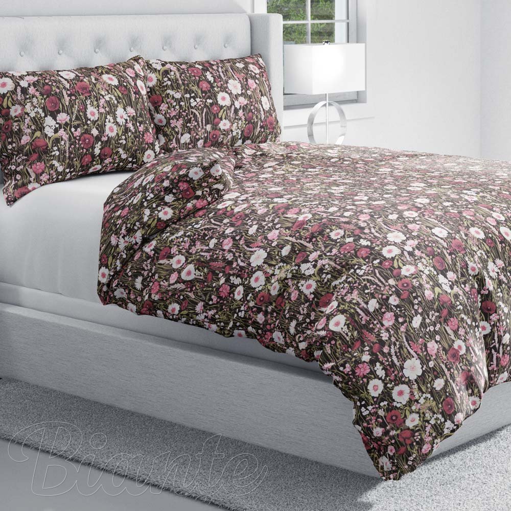 Bavlněné ložní povlečení Sandra SA-740 Luční kvítí na temně hnědém - detail 1 - Biante.cz