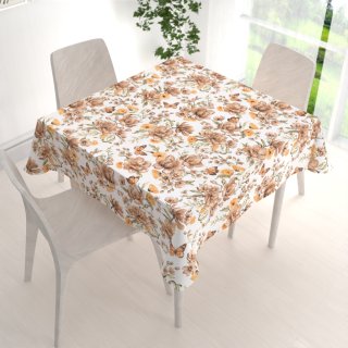 Bavlněný čtvercový ubrus Sandra SA-458 Hnědé květy magnolie s motýlky na bílém - detail 1 - Biante.cz Bavlněný čtvercový ubrus Sandra SA-458 Hnědé květy magnolie s motýlky na bílém - detail 1 - Biante.cz