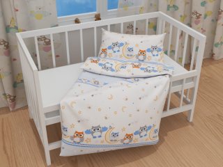Dětské bavlněné povlečení do postýlky Sandra SA-593 Baby sovy modré - detail 1 - Biante.cz Dětské bavlněné povlečení do postýlky Sandra SA-593 Baby sovy modré - detail 1 - Biante.cz