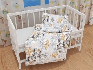 Dětské bavlněné povlečení do postýlky Sandra SA-367 Šedo-oranžové květy na bílém - detail 1 - Biante.cz Dětské bavlněné povlečení do postýlky Sandra SA-367 Šedo-oranžové květy na bílém - detail 1 - Biante.cz