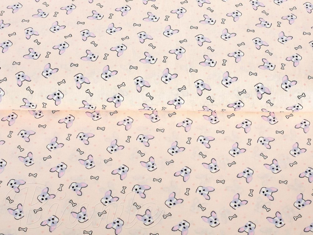 Dětská bavlněná látka/plátno Sandra SA-043 Buldočci na lososovém - šířka 150 cm - detail 4 - Biante.cz