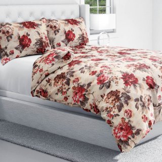 Bavlnené posteľné obliečky Sandra SA-399 Červené pivonky na pieskovom - detail 1 - Biante.sk Bavlnené posteľné obliečky Sandra SA-399 Červené pivonky na pieskovom - detail 1 - Biante.sk