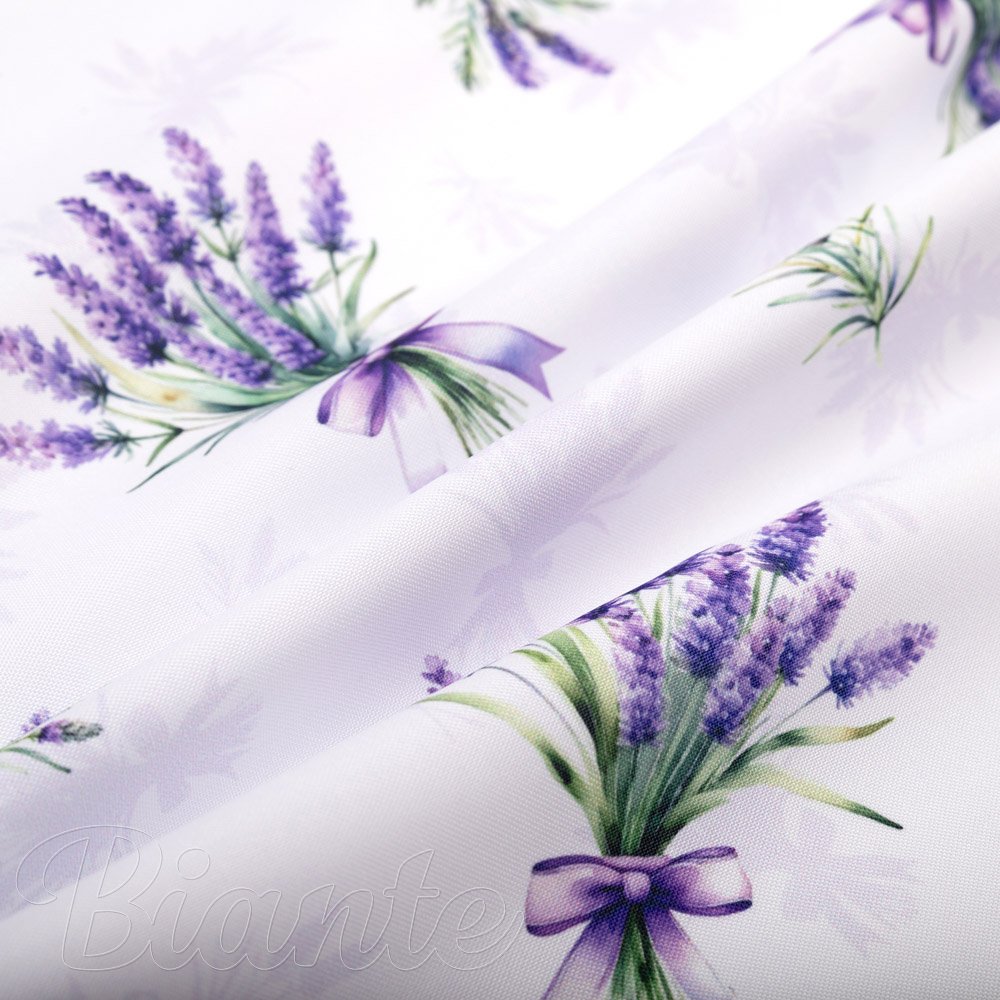 Teflonová látka na ubrusy TF-128 Snítky levandulí na bílém - šířka 155 cm - detail 3 - Biante.cz