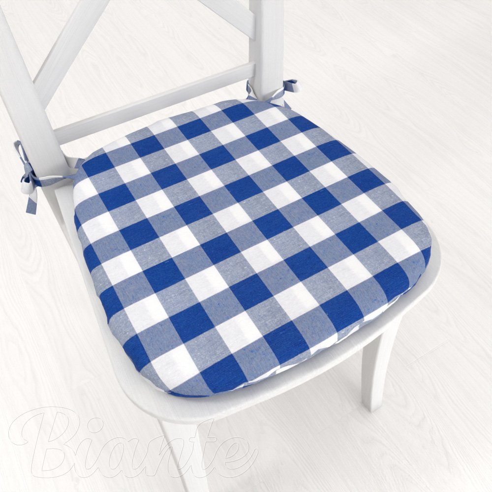 Oblý podsedák Rebeka RE-007 Modro-bílá kostka velká - 39x37x3 cm - Biante.cz