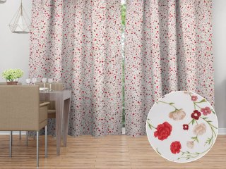 Bavlněný závěs Sandra SA-719 Červeno-béžové drobné květiny na bílém - Biante.cz