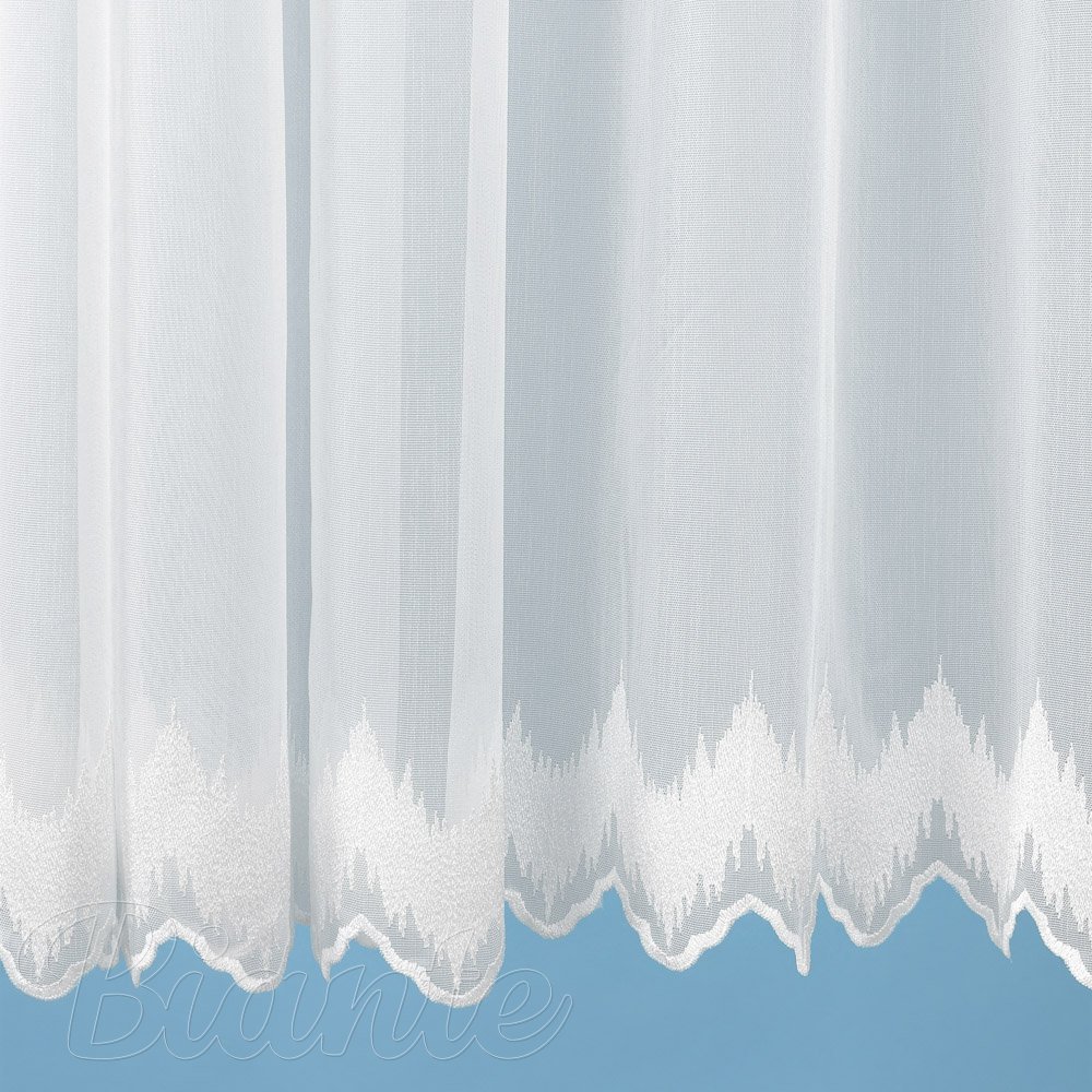 Světle smetanová záclona s perleťově vytkávanou bordurou cikcak do obloučků ZAC-025 výška 295 cm