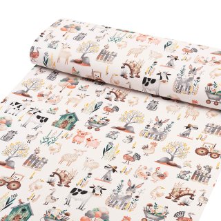 Dětská bavlněná látka/plátno Sandra SA-563 Zvířátka na farmě na bílém - šířka 160 cm - detail 1 - Biante.cz