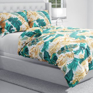 Bavlnené posteľné obliečky Sandra SA-245 Zelené a zlaté tropické listy - detail 1 - Biante.sk