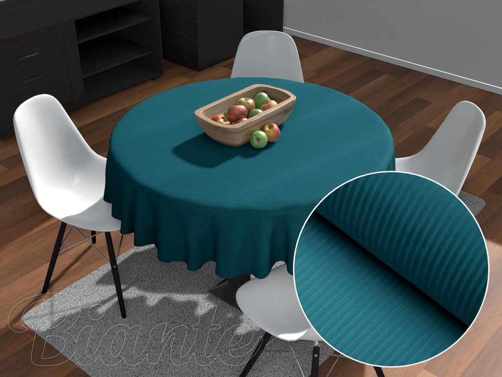 Damaškový okrúhly obrus Atlas Grádl DM-014 Sýto petrolejový - tenké pásiky 3 mm - Biante.sk