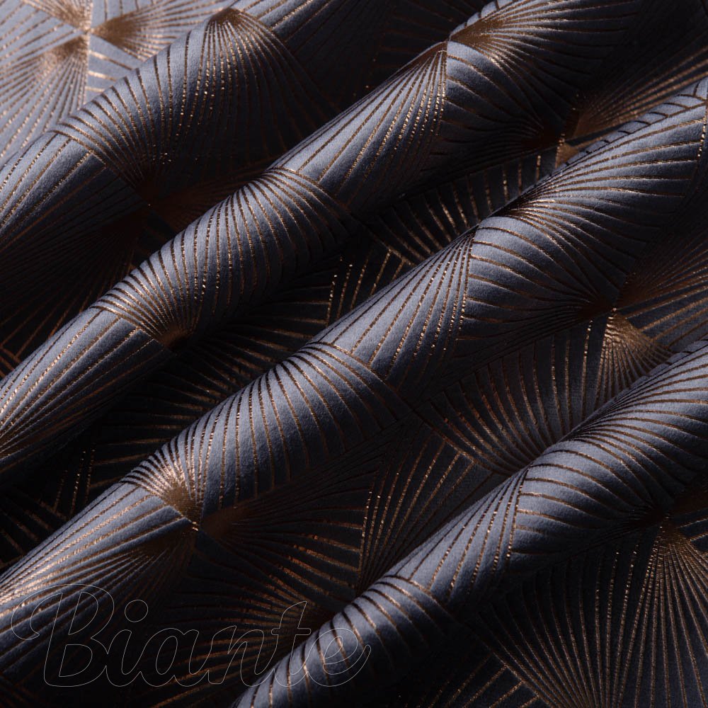 Zamatová látka Isabela IBL-003 Rose Gold trojuholníky na sivom - šírka 280 cm - detail 4 - Biante.sk