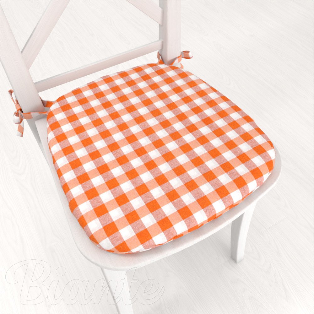 Oblý podsedák Rebeka RE-005 Oranžovo-bílá kostka střední - 39x37x3 cm - Biante.cz