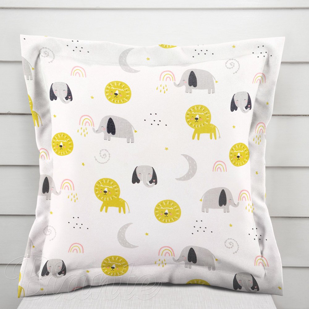 Detská bavlnená obliečka na vankúš s lemom Sandra SA-649 Slony a levy na bielom - Biante.sk