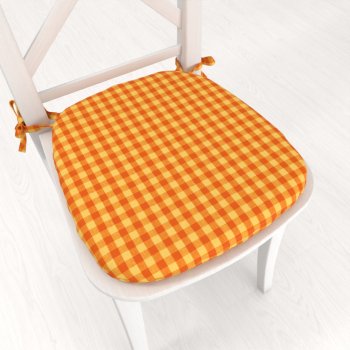 Oblý bavlnený podsedák Olivia OL-006 Oranžovo-žltá kocka malá - 39x37x3 cm - Biante.sk