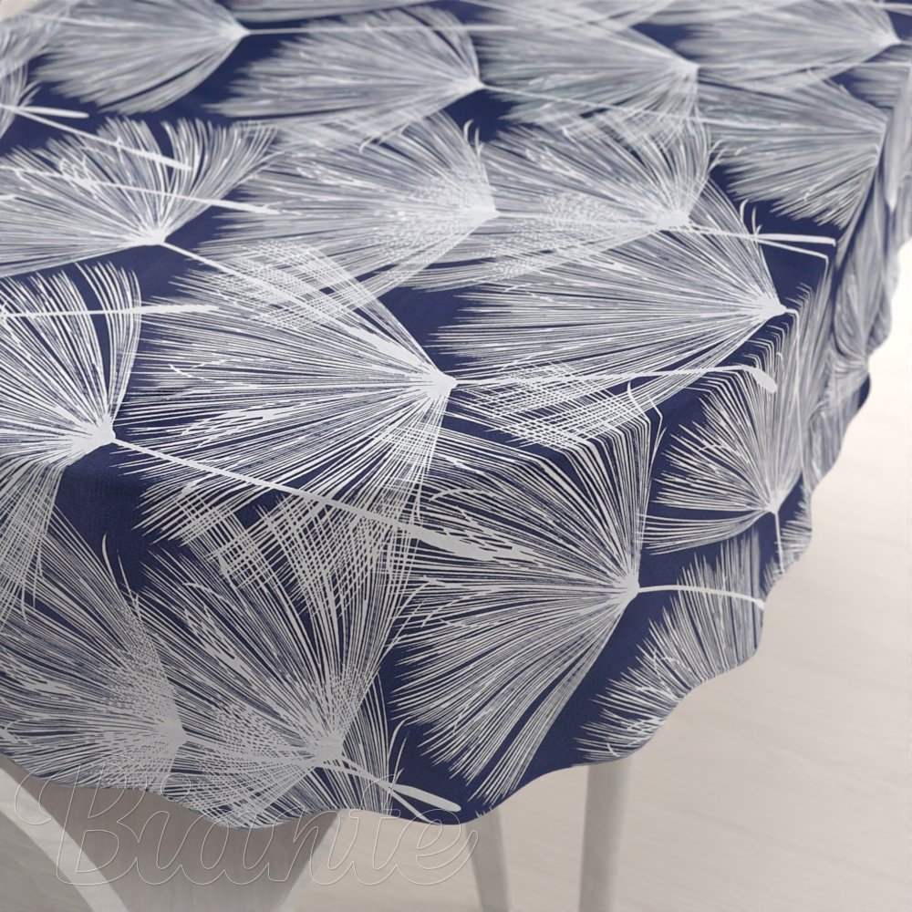 Bavlněný oválný ubrus Sandra SA-414 Bílé abstraktní chmýří na modrém - Biante.cz