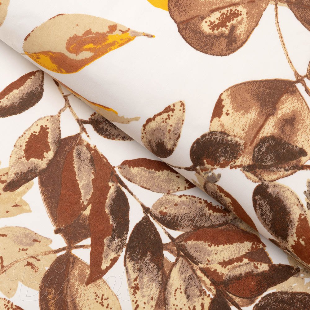 Bavlněná látka/plátno Sandra SA-530 Hnědý eukalyptus na bílém - šířka 160 cm - Biante.cz