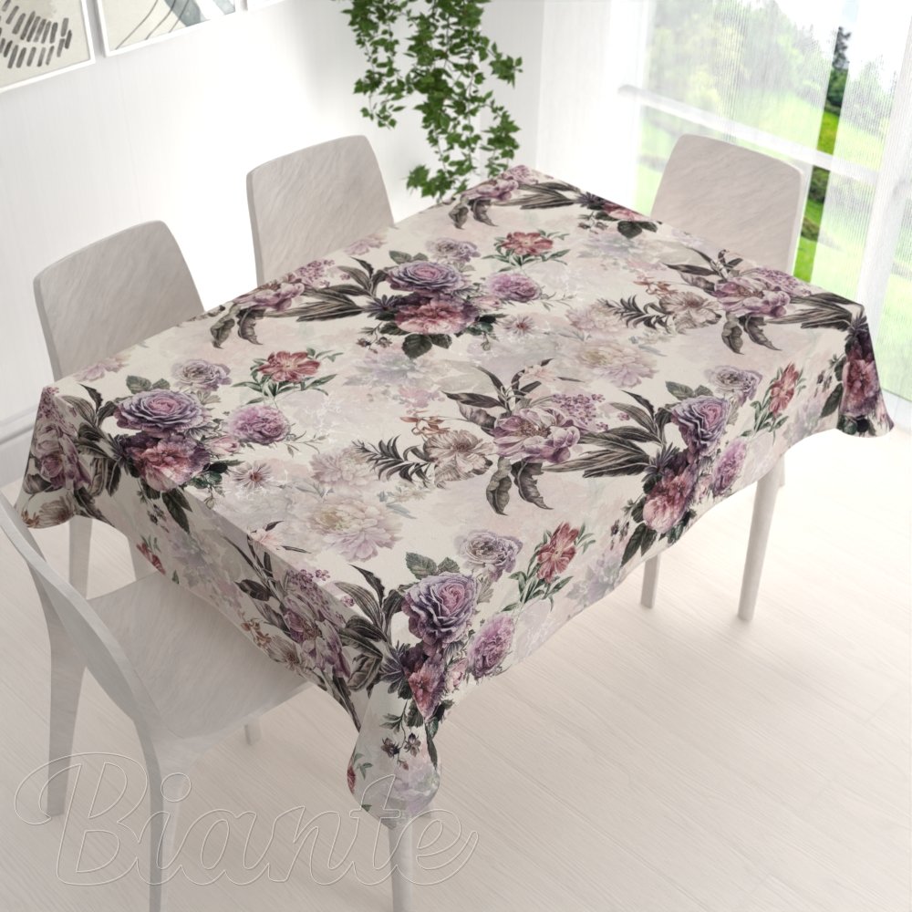Dekorační obdélníkový ubrus Parma PM-112 Fialové květy na smetanovém - detail 1 - Biante.cz