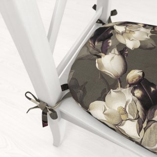 Zamatový oblý podsedák Tamara TMR-034 Kvety gardénie na hnedosivom - 39x37x3 cm - detail 1 - Biante.sk