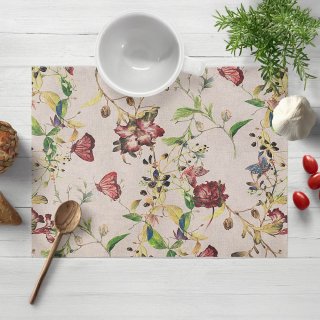 Dekorační prostírání na stůl PML-083 Květiny a motýli na béžovém - Biante.cz