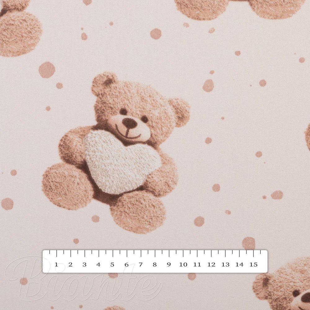 Dětská bavlněná látka/plátno Sandra SA-721 Medvídci se srdíčky na pudrově růžovém - šířka 160 cm - detail 3 - Biante.cz