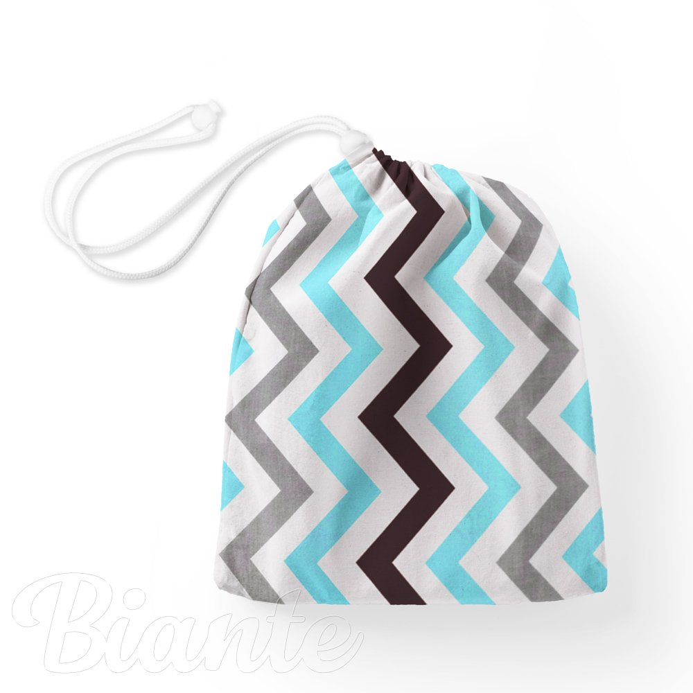 Bavlněný pytlík/sáček na přezůvky Sandra SA-380 Modro-šedo-hnědé cik-cak proužky - Biante.cz