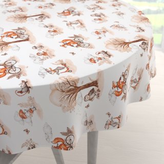 Dětský bavlněný kulatý ubrus Sandra SA-696 Lišky na kolách - hnědé na bílém - Biante.cz Dětský bavlněný kulatý ubrus Sandra SA-696 Lišky na kolách - hnědé na bílém - Biante.cz