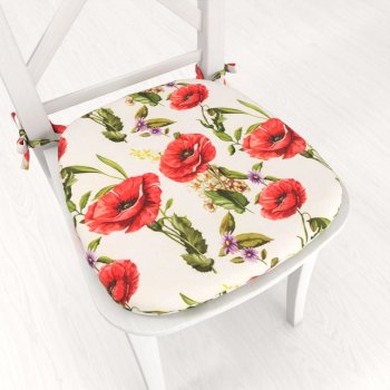 Oblý podsedák PML-101 Vlčí máky na bílém - 39x37x3 cm - Biante.cz Oblý podsedák PML-101 Vlčí máky na bílém - 39x37x3 cm - Biante.cz