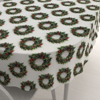Saténový oválný ubrus LUP-508 Vánoční věnečky na bílém - Biante.cz