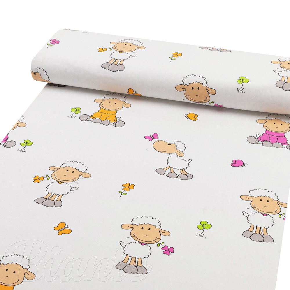 Dětská bavlněná látka/plátno Sandra SA-728 Veselé ovečky na bílém - šířka 160 cm - detail 1 - Biante.cz