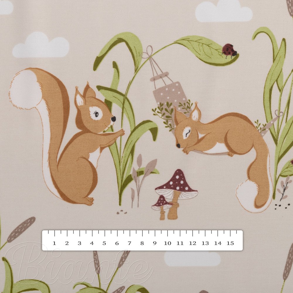 Dětská bavlněná látka/plátno Sandra SA-695 Veverky a ježci na světle béžovém - šířka 160 cm - detail 3 - Biante.cz