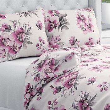 Bavlněné ložní povlečení Sandra SA-623 Lila orchideje na bílém - Biante.cz Bavlněné ložní povlečení Sandra SA-623 Lila orchideje na bílém - Biante.cz