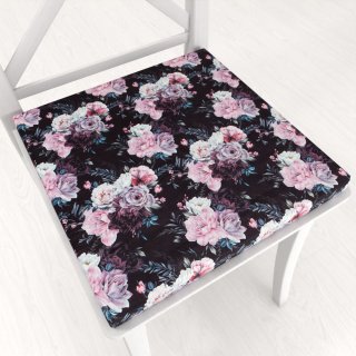 Zamatový štvorcový podsedák Tamara TMR-011 Kvetiny na čiernom - 38x38x3 cm - Biante.sk
