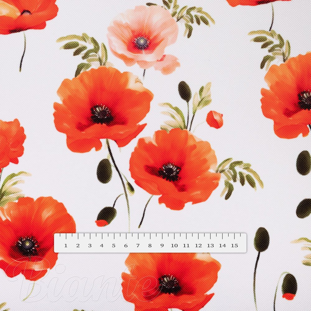 Teflonová látka na ubrusy TF-133 Červenooranžové vlčí máky na bílém - šířka 145 cm - detail 7 - Biante.cz