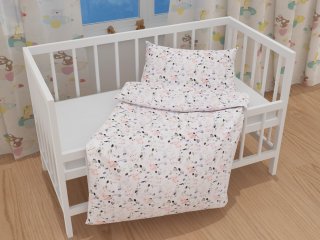 Dětské bavlněné povlečení do postýlky Sandra SA-288 Eukalyptus s růžovými květy na bílém - detail 1 - Biante.cz