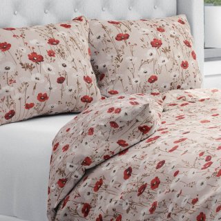 Bavlnené posteľné obliečky Sandra SA-631 Červeno-biele vlčie maky na sivobéžovom - Biante.sk