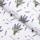 Dekorační látka Rongo RGP-508 Snítky levandulí Provence na bílém - šířka 155 cm - Biante.cz