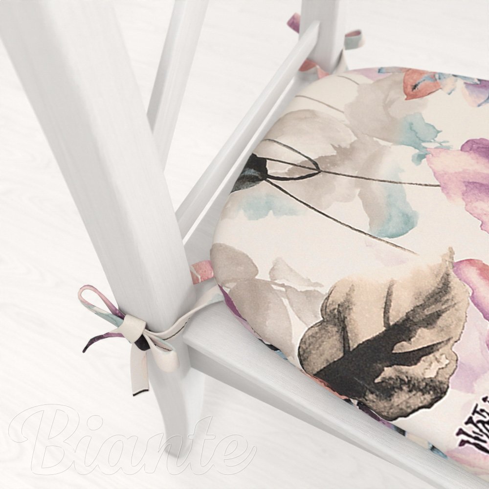 Sametový oblý podsedák Tamara TMR-050 Abstraktní fialové květiny na smetanovém - 39x37x3 cm - detail 1 - Biante.cz