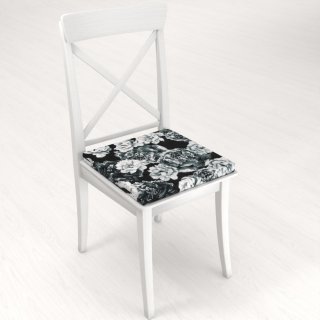 Zamatový štvorcový podsedák Tamara TMR-040 Čierno-biele pivonky na čiernom - 38x38x3 cm - detail 1 - Biante.sk