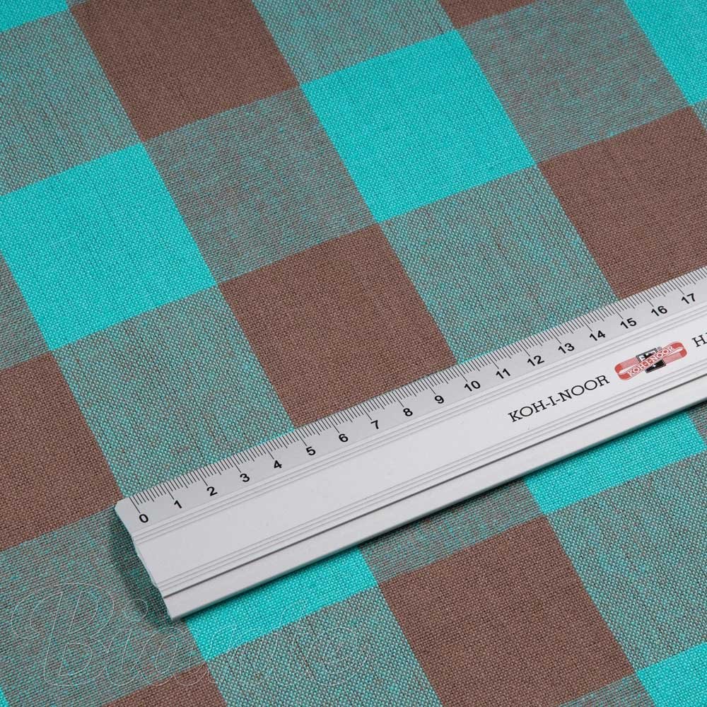 Bavlněná látka Olivia OL-018 Tyrkysovo-hnědá kostka velká - šířka 150 cm - detail 4 - Biante.cz