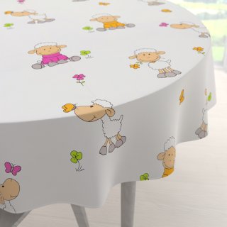 Dětský bavlněný kulatý ubrus Sandra SA-728 Veselé ovečky na bílém - Biante.cz