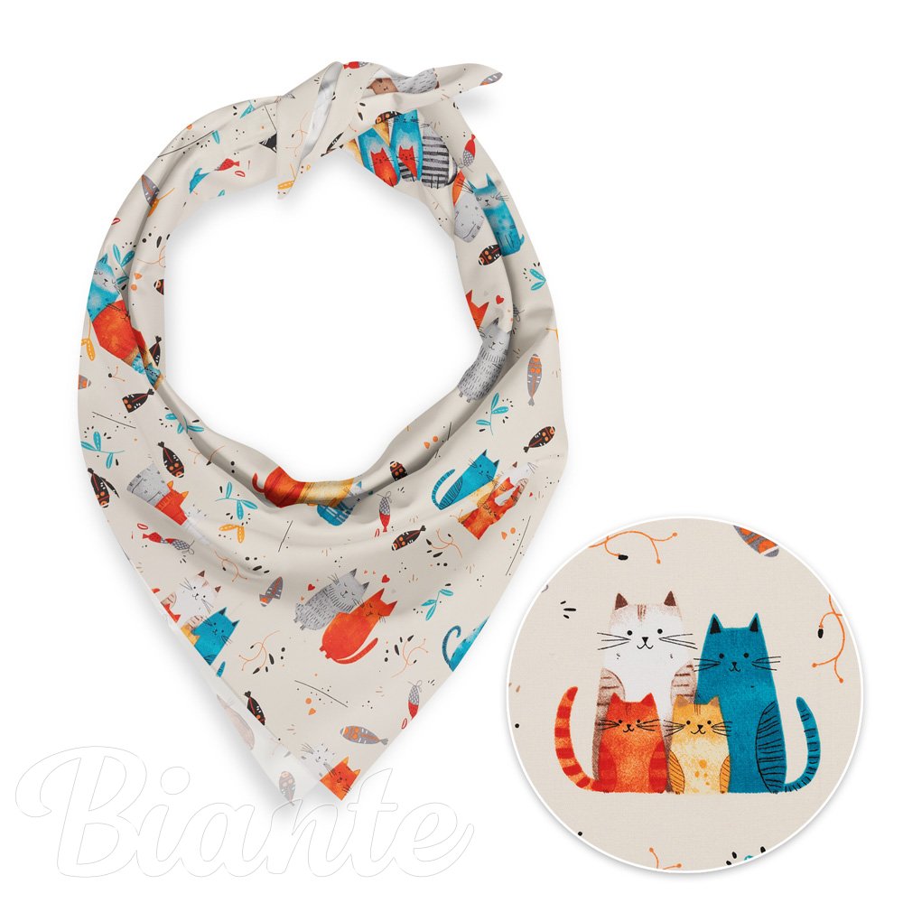 Dětský bavlněný šátek Sandra SA-655 Kočičí svět modro-červený na krémovém - Biante.cz