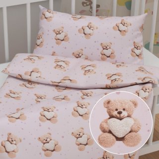 Dětské bavlněné povlečení do postýlky Sandra SA-723 Medvídci se srdíčky na fialkovém - Biante.cz