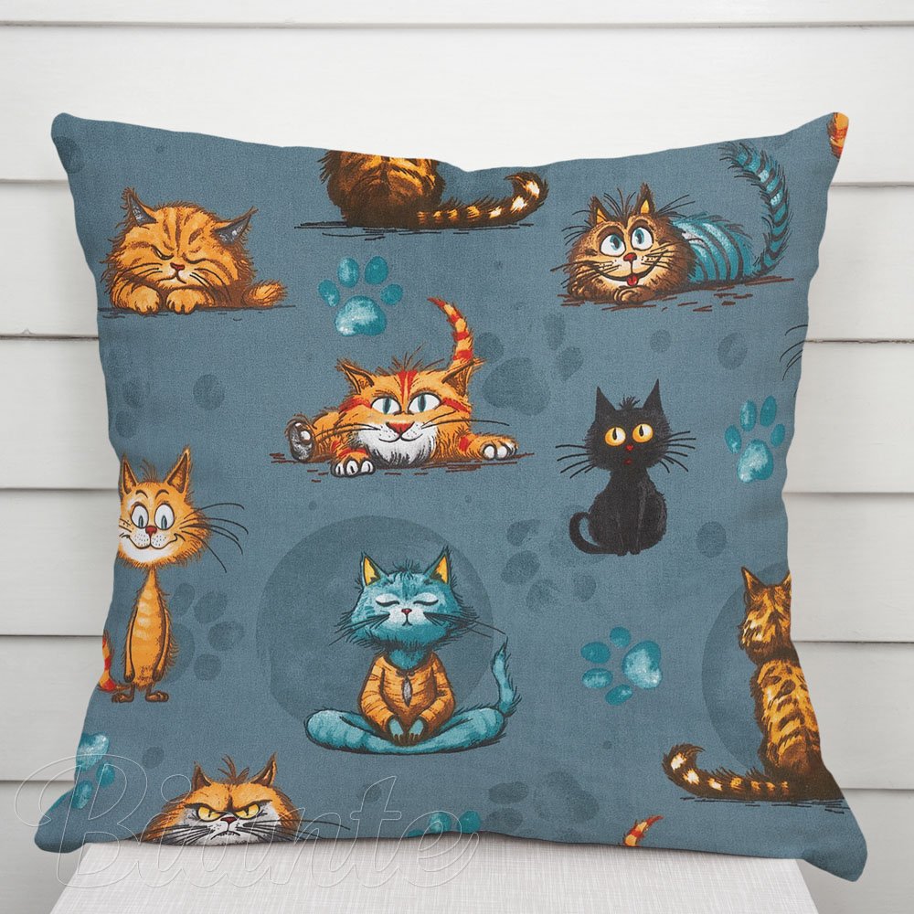 Dětský bavlněný povlak na polštář Sandra SA-705 Kočičí parta na tmavě šedomodrém - Biante.cz