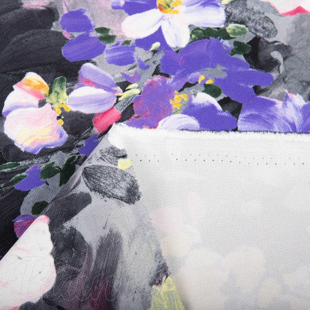Dekorační látka PM-020 Malované květy na šedém - šířka 150 cm - detail 6 - Biante.cz