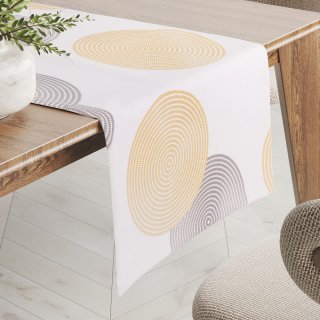 Sametový běhoun na stůl Tamara TMR-023 Žluté a šedé designové kruhy na smetanovém - Biante.cz Sametový běhoun na stůl Tamara TMR-023 Žluté a šedé designové kruhy na smetanovém - Biante.cz