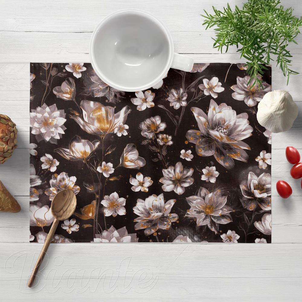 Bavlnené prestieranie na stôl Sandra SA-625 Magické lekná na temne hnedom - Biante.sk